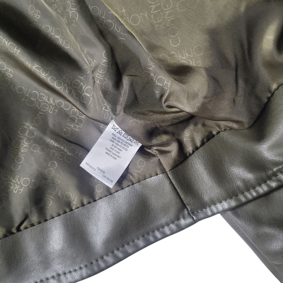 French Connection Moto Green Faux Leather Jacket LARGE - Picture 2 of 6